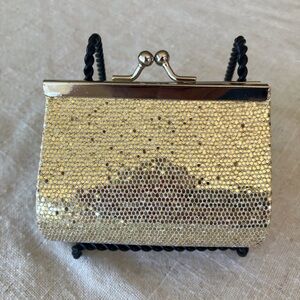 Gold Sequin coin purse or lipstick case Kiss-Lock Closure